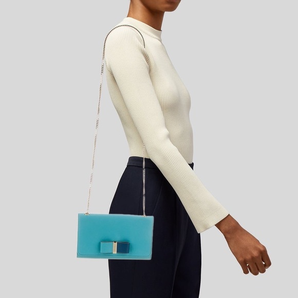 Chloe Handbags - Chloé Wallet on Chain clutch blue leather with with blue bow and gold hardware